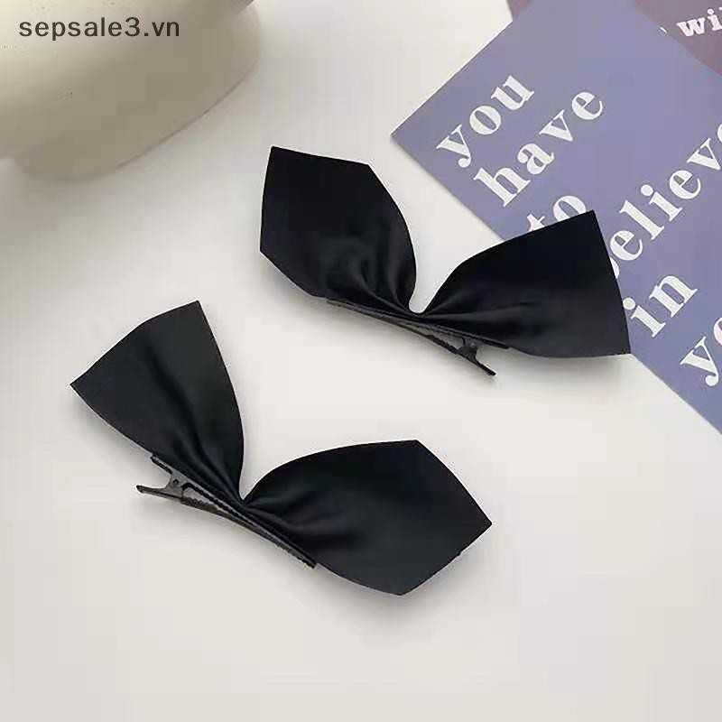 # Vn # 1 Cặp Đen Trắng Satin Nơ Kẹp Bên Kẹp Tóc Nơ Vintage Ngọt Ngào Dễ Thương Barrettes Mũ Đội Đầu Dành Cho Nữ Bé Gái Phụ Kiện Tóc.