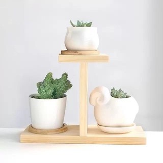 Kệ gỗ 3 tầng cao 22cm, để bàn trang trí | Đôn Gỗ Để Chậu Cây Cảnh – Decor, gỗ tự nhiên