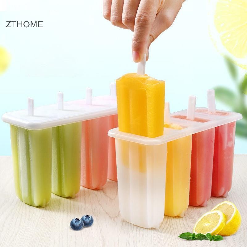 Zthome 4 Cell Kem Popsicle Khuôn DIY Tự Chế Làm Kem Trẻ Em Mùa Hè Kẹo Khuôn Khay Đá Nóng Dụng Cụ Nhà Bếp