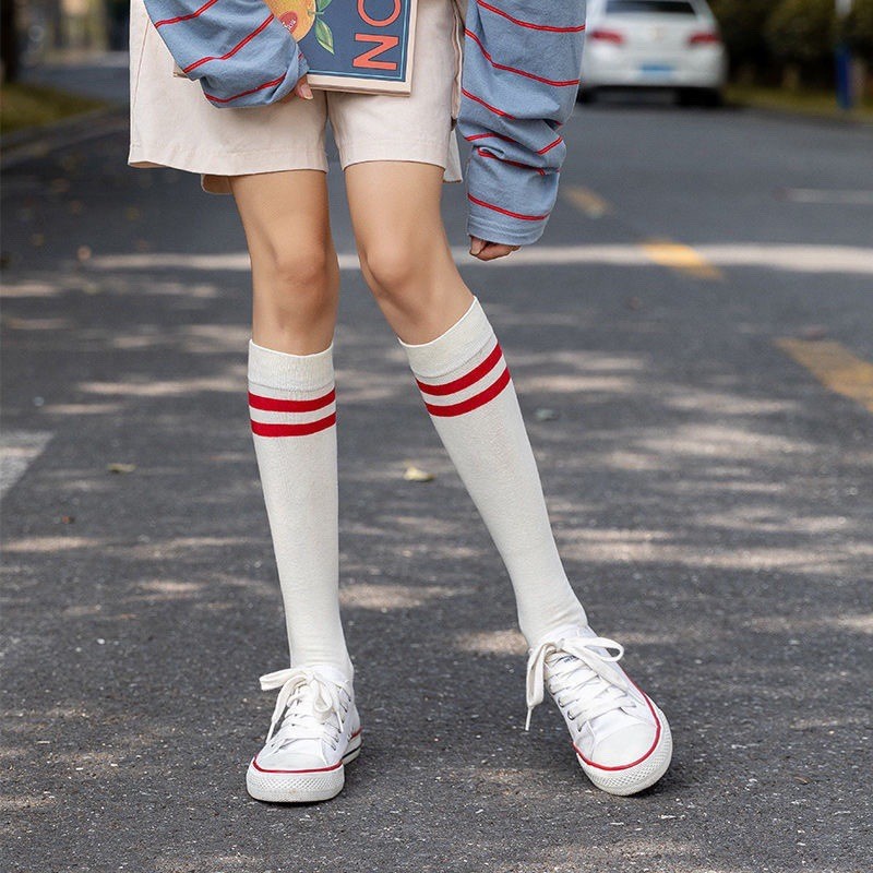 Tất nữ phong cách hàn quốc tất sọc qua đầu gối phong cách preppy nhật bản