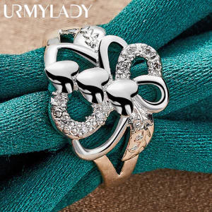URMYLADY Bạc 925 Ba Trái Tim 7-10 # Nhẫn Nữ Tiệc Cưới Thời Trang Quyến Rũ Trang Sức