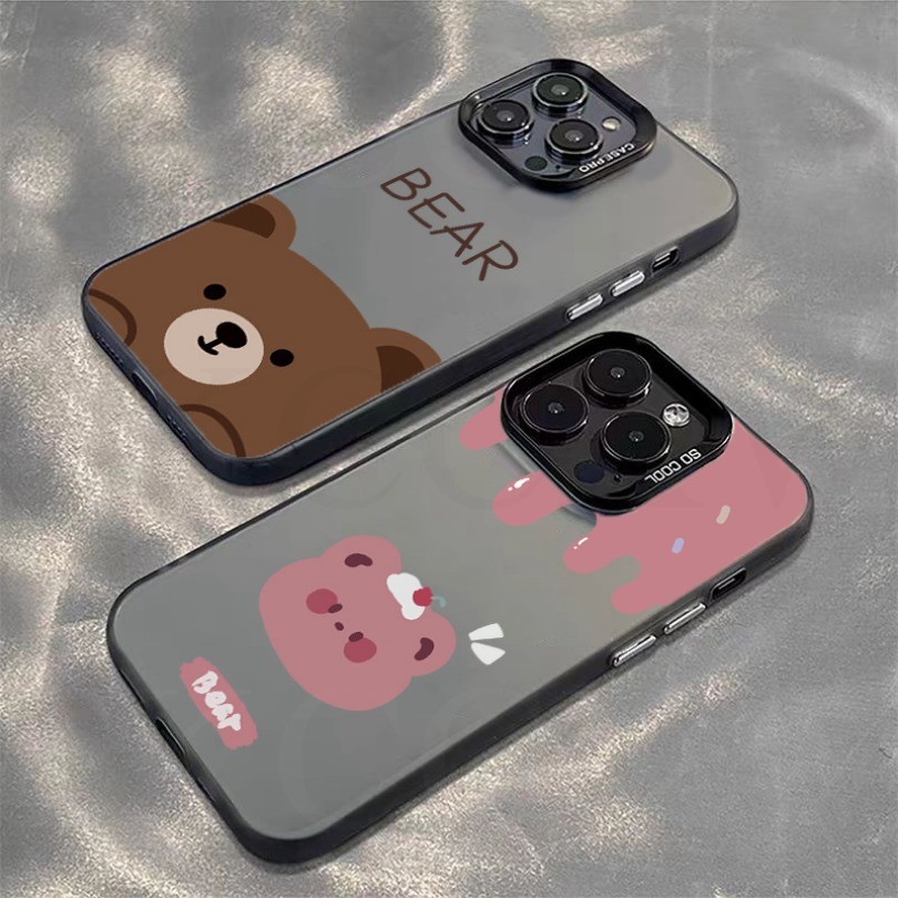 Ốp điện thoại mờ gấu nâu hồng cho OPPO Reno 12 11 10 8 7 6 5 Pro Reno 11F 8T 7Z 8Z 7 8 6 5 4 Lite 5F 4F Ốp lưng Silicon cao cấp
