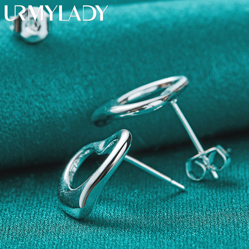 URMYLADY Bạc 925 Trái Tim Tình Yêu Bông Tai Dành Cho Nữ Cưới Đính Hôn Trang Sức Thời Trang