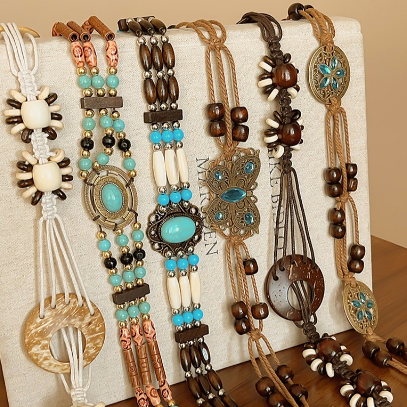 Bohemian Retro Thắt lưng bện nữ phong cách dân tộc Dây thắt lưng