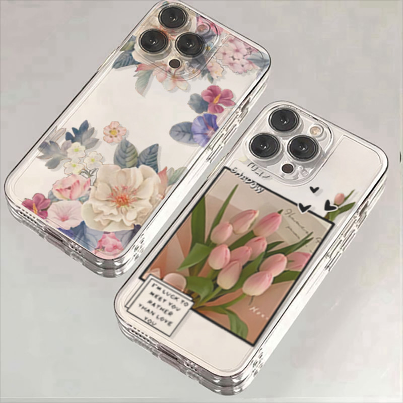 Ốp Điện Thoại Cho iPhone 12 13 14 Pro Max Plus Mini cover Vintage Y2K Hoa Hồng Hoa Trong Suốt Đơn Giản Chống Sốc Mềm Mại
