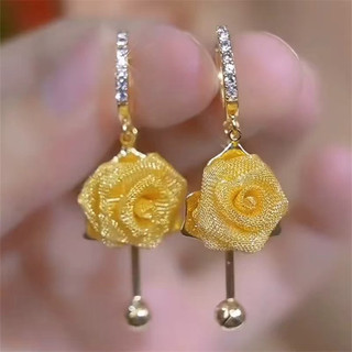 Bông tai hoa hồng kim cương cao cấp Phong cách mới Bông tai thiết kế thích hợp sang trọng nhẹ