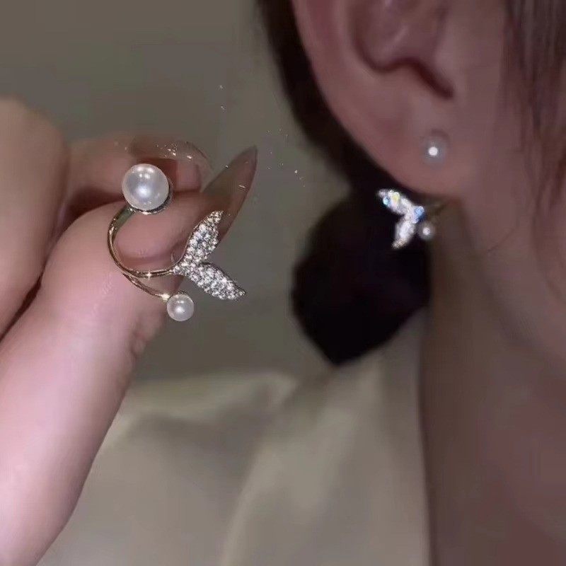 Bông tai đuôi cá hợp kim cổ điển phong cách sáng tạo - Bông tai sang trọng ngọc trai ngọt ngào thời trang - Phụ kiện trang trí trang sức