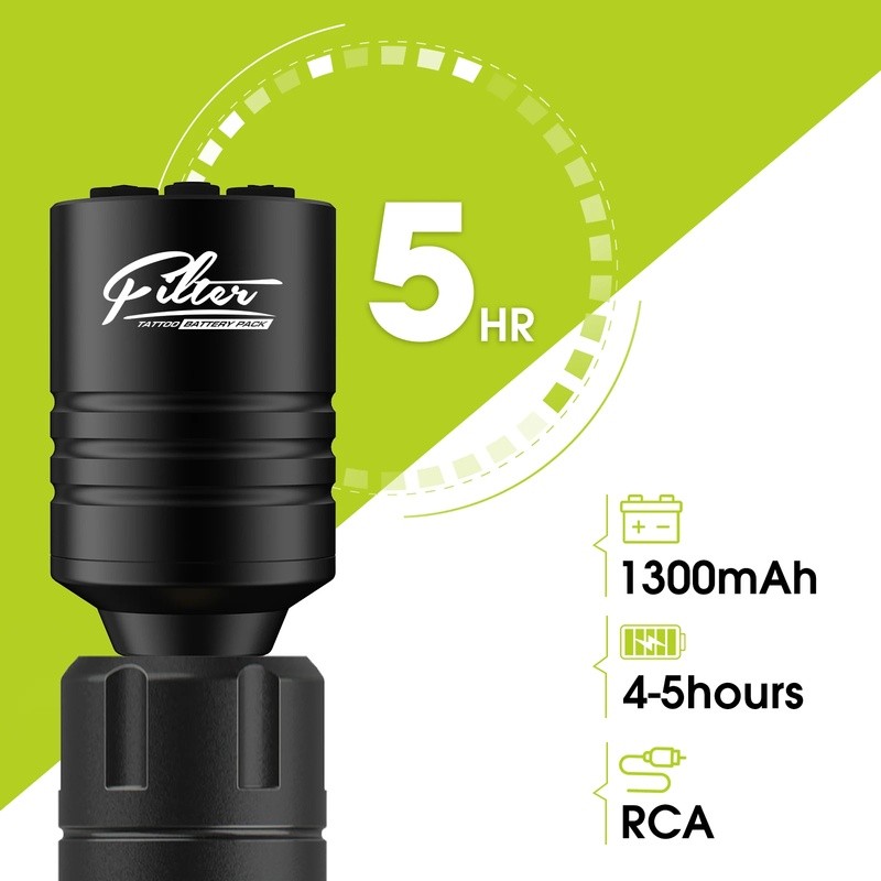 Bộ lọc Portex Gen2X Bộ pin hình xăm Bộ nguồn không dây cho đầu nối RCA Máy xăm 1300mAh