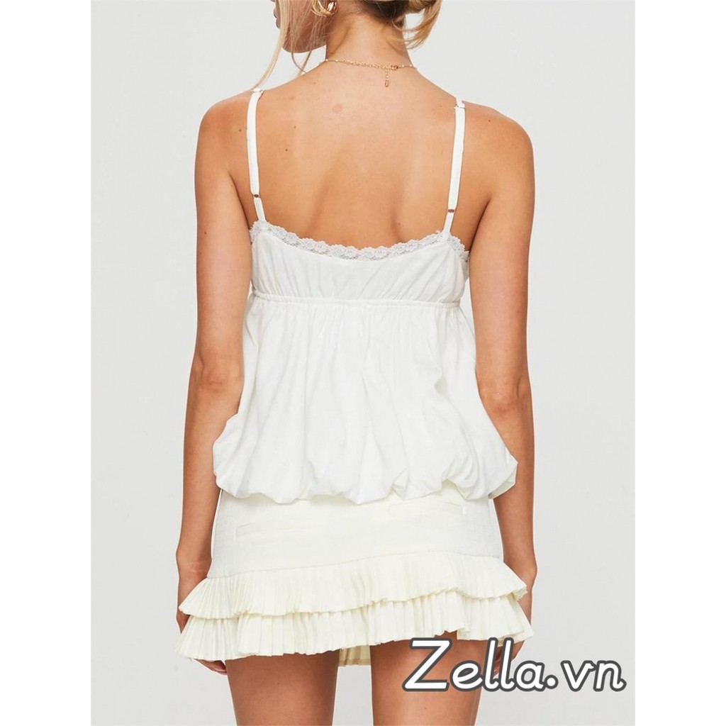 Nữ Ngọt Ngào Slim Camisole Spaghetti Dây Đeo Ren V-cổ Chảy Chảy Viền Xe Tăng Áo