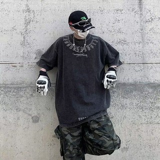 LOCAL BRAND Áo thun Wash Chữ Cổ CITY Phong Cách Unisex Form Rộng / Áo thun Phông Màu Phong Cách Âu Mỹ