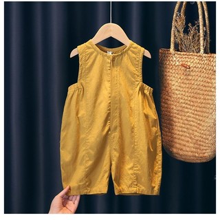Mùa hè Phong Cách Mới Áo Liền Quần Cho Bé Phong Cách Mỏng Bé Trai Bé Gái Phiên Bản Hàn Quốc Quần Trẻ Em Màu Vàng