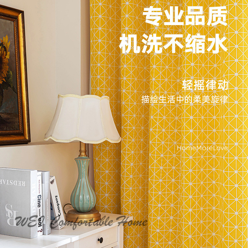 Rèm Bán Đen Kẻ Sọc Màu Vàng Phong Cách Mục Vụ Phòng Ngủ Ban Công Rèm Hiện Đại Đơn Giản Bohemian Vải Lanh Chặn Rèm