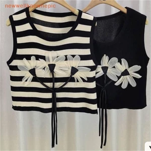 Newwellknownepic Thời Trang Mùa Hè Sang Trọng Hoa Dệt Kim Áo Vest Nữ Cổ Tròn Không Tay Sọc Tank Top VN