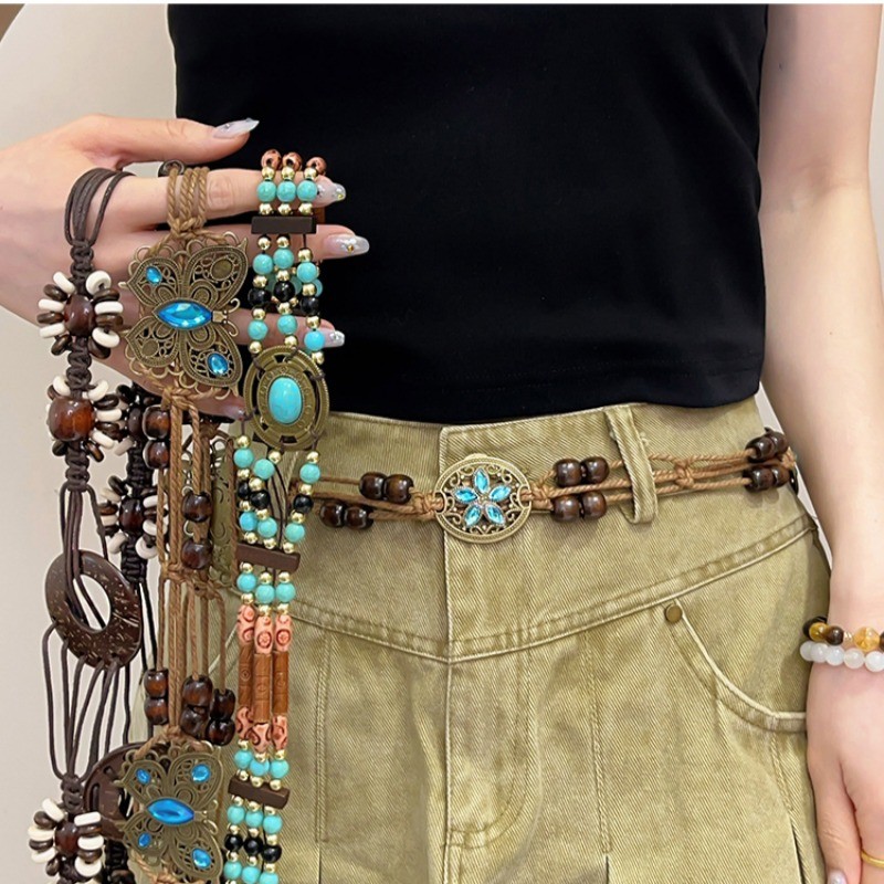 Bohemian Retro Thắt lưng bện nữ phong cách dân tộc Dây thắt lưng