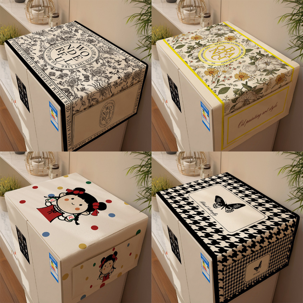 Tấm Phủ Tủ Lạnh Chống Bụi Đa Năng, Khăn Che Tủ Lạnh Vải Cotton Có Ngăn Đựng Đồ Chống Thấm Nước