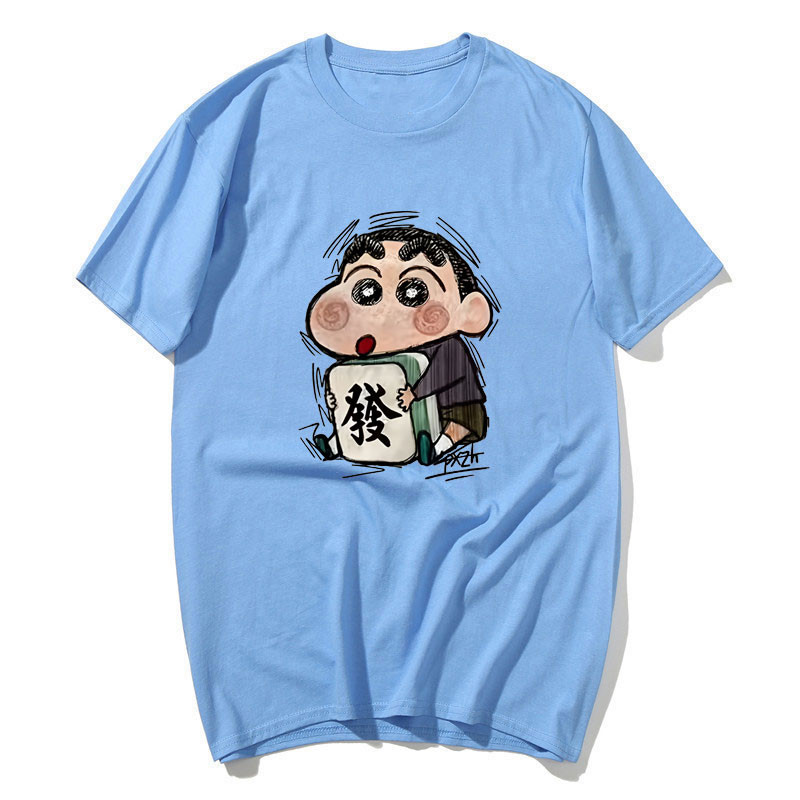 Áo thun cotton ngắn tay cổ tròn hình hoạt hình Crayon Shin-chan phong cách vintage dành cho nữ