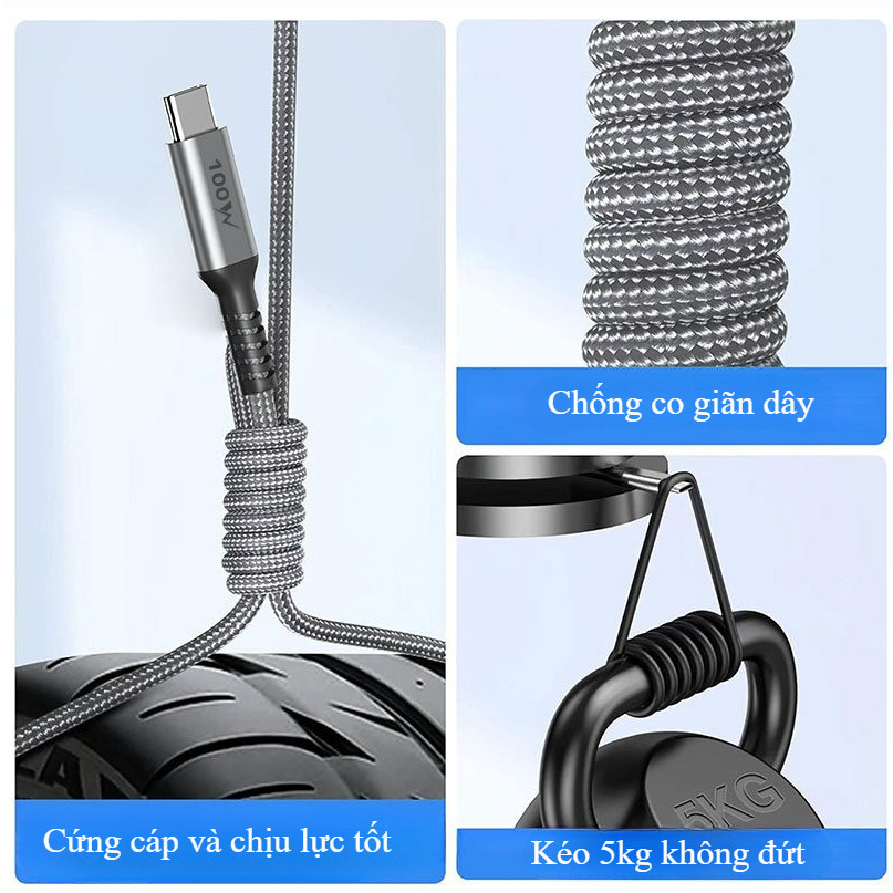 Dây Cáp Sạc Nhanh 2 TRONG 1 - Gồm 2 cổng type C - Hỗ trợ 100W PD - 1.2 mét - Bảo hành 6 tháng - Hanashop