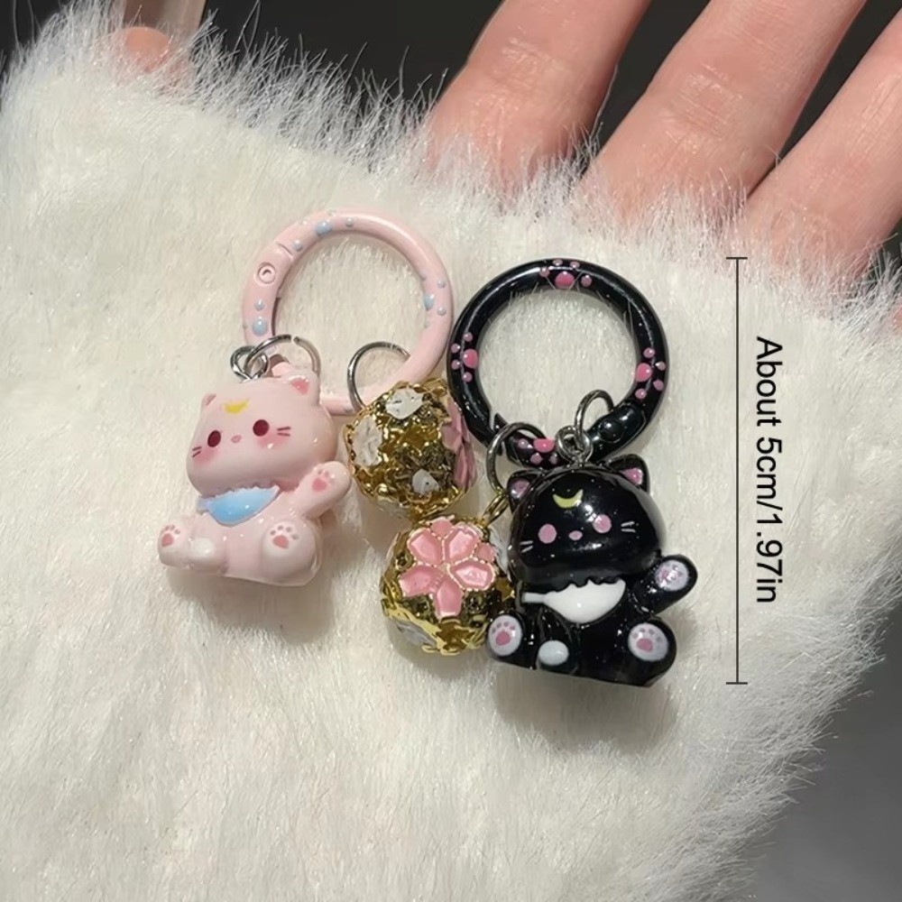 Móc khóa ngọt ngào HOBBYIN, Móc khóa mèo thiết kế hoạt hình 5cm, Chuông đầy màu sắc thời trang Nhựa hình chữ O Hàn Quốc Móc khóa điện thoại