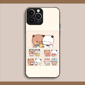 BK-10 BuBu Ngộ nghĩnh DuDu Ốp Điện Thoại Dễ Thương Cho IPhone Kính Cường Lực Mặt Sau 7 8 11 12 13 14 17,15 16 xs Xsmax xr (mini plus pro max)