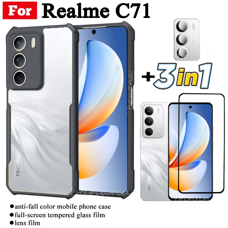 Ốp điện thoại di động chống rơi 3 TRONG 1 Realme C71 cho Realme C73 C75 C75X Phim kính cường lực + Phim ống kính