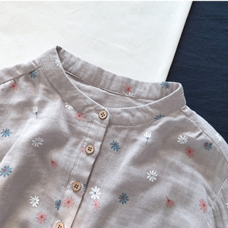 Hàng sẵn có - Áo sơ mi mùa xuân cho bé gái, 100% cotton, cổ đứng và họa tiết hoa