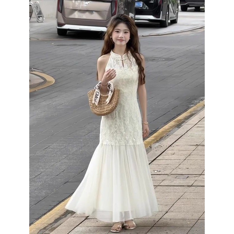 [YU]Đầm jacquard kiểu cheongsam, dáng bodycon quyến rũ, phong cách Trung Quốc nổi bật mùa hè.