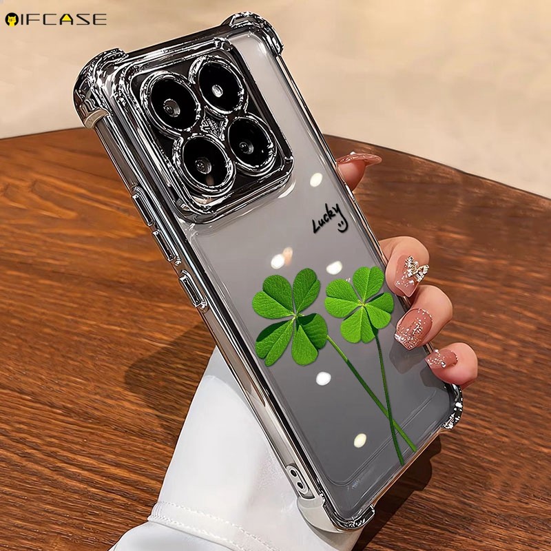 Tương Thích Cho iPhone 14 Plus 13 12 Mini Pro Max Ốp Điện Thoại Đơn Giản Cỏ Ba Lá May Mắn May Mắn Tháng Ba Cỏ Bốn Lá Cỏ Ba Lá Mặt Cười Trong Suốt Vỏ Mềm Ốp Lưng