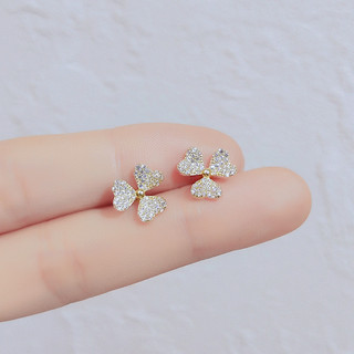 ❤ Bông Tai Cỏ Ba Lá Tươi Phong Cách Mới Hợp Thời Trang Sinh Viên Full Kim Cương Bông Tai Nữ Ánh Sáng Sang Trọng Trang Sức Cưới