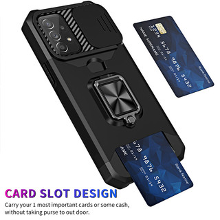 Dành cho Samsung A52 (4G / 5G) / A52s / A72 5G Ốp lưng có nắp máy ảnh trượt Giá đỡ thẻ Vòng chân đế bảo vệ hạng nặng Vỏ mỏng mỏng