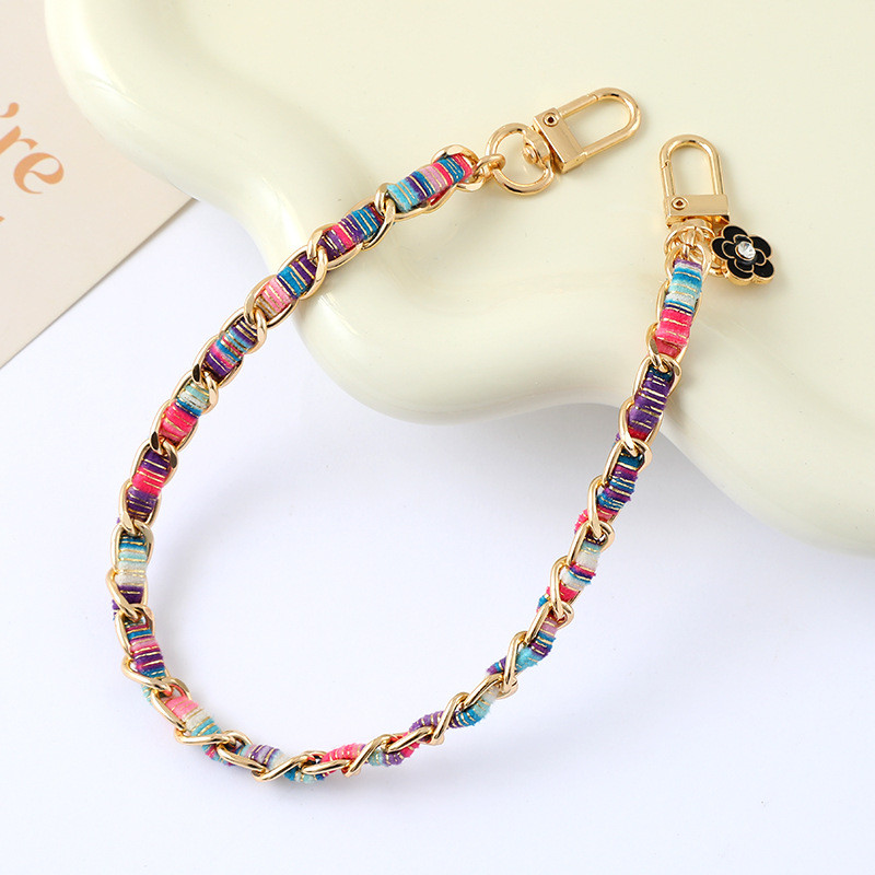 ((Hàng mới về) Phụ kiện điện thoại di động Phong cách Chanel Dệt tay bằng vải sơn Dây chuyền cầm tay Túi phù hợp có thể mang theo Móc treo chéo Móc khóa chống thất lạc