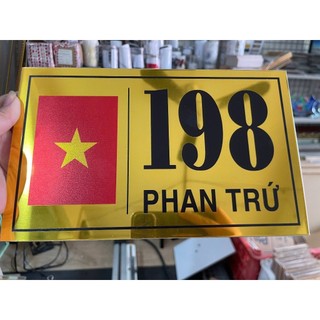 (Giao hỏa tốc) Bảng số nhà in hình lá cờ VN chất liệu alu gương vàng và alu gương trắng in uv, Thiết kế theo yêu cầu