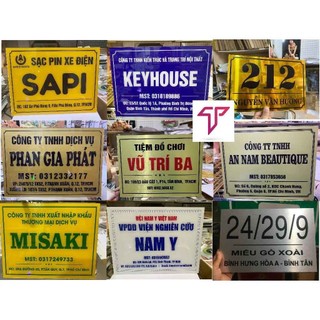 Biển số nhà i có hình lá cờ, chất liệu Alu vàng gương, chữ mica nổi, biển số nhà đẹp