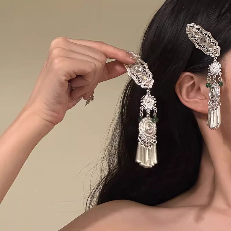 MAUROPOLI Tua rua kẹp tóc bạc retro, phong cách dân tộc, thiết kế mới từ Trung Quốc