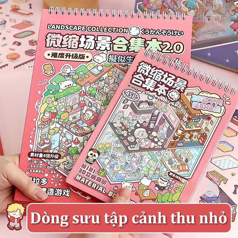 (20 Tờ giấy +25 Sticker )Sticker 3D Dòng Động Vật Nhãn Dán PET Sách Phong Cảnh 3D Thủ Công Nhãn Dán DIY