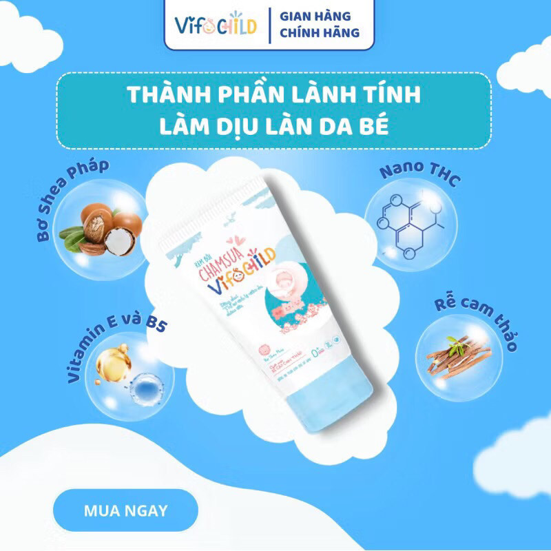 Kem bôi Chàm Sữa VIFOCHILD 30g Hỗ trợ giảm mụn sữa Viêm da cơ địa Mẫn đỏ Dịu mát da cho bé Baby 3