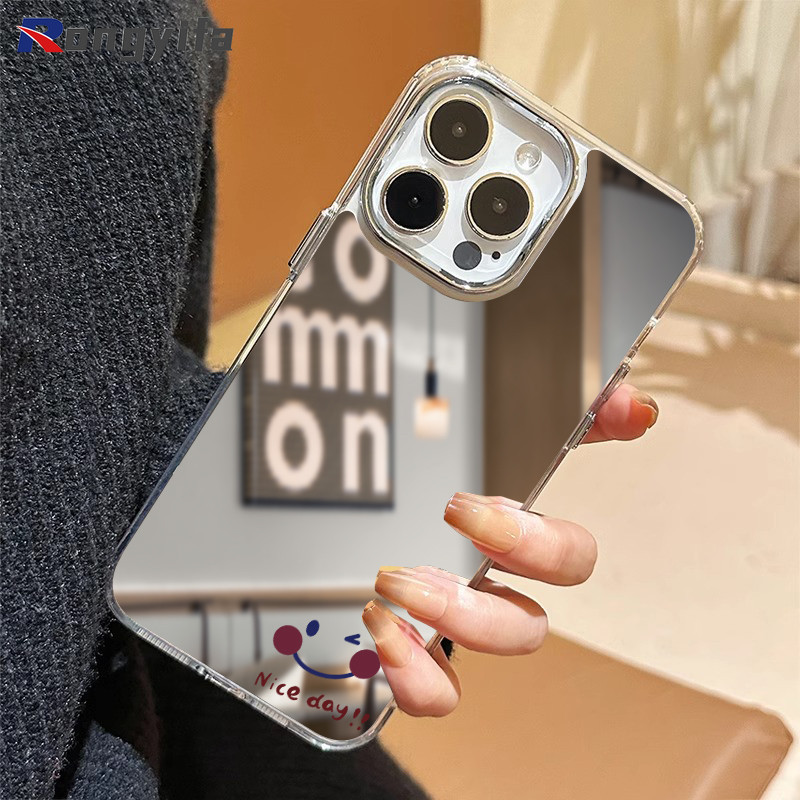 Vỏ Gương Nụ Cười Đơn Giản Cho OPPO Reno 14 13F 13 Pro 12 12F 11 11F 10 9 8 7 SE Pro Plus 8Z 7Z 8T 6Z 5Z 5F 5K 4F 5 4 Lite 5G 4G Vỏ Điện Thoại Hoạt Hình Cặp Đôi Dễ Thương Ốp lưng chống rơi