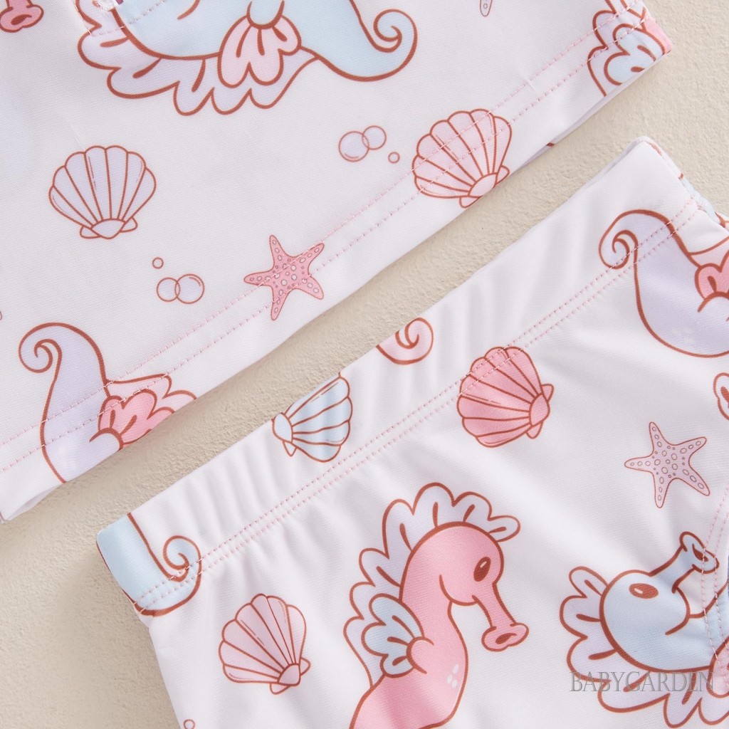 / / -6Month-4years Bé Gái 2 Bộ Đồ Bơi Dài Tay Seashell Seahorse In Rash Guard Bộ Đồ Tắm Đồ Bơi Mùa Hè