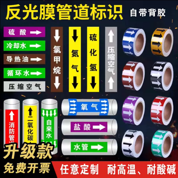 Băng hướng dẫn đường ống ngoài trời tự dính tiêu chuẩn quốc gia chống thấm nước Phản quang vòng màu đường ống chống ăn mòn nhiệt độ cao chống ăn mòn dnzi