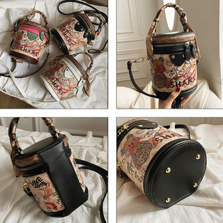 Túi xách nữ cao cấp Gấu Graffiti Niche Bucket Bag 2026 Túi đeo vai cá tính mới Túi xách đa năng hợp thời trang