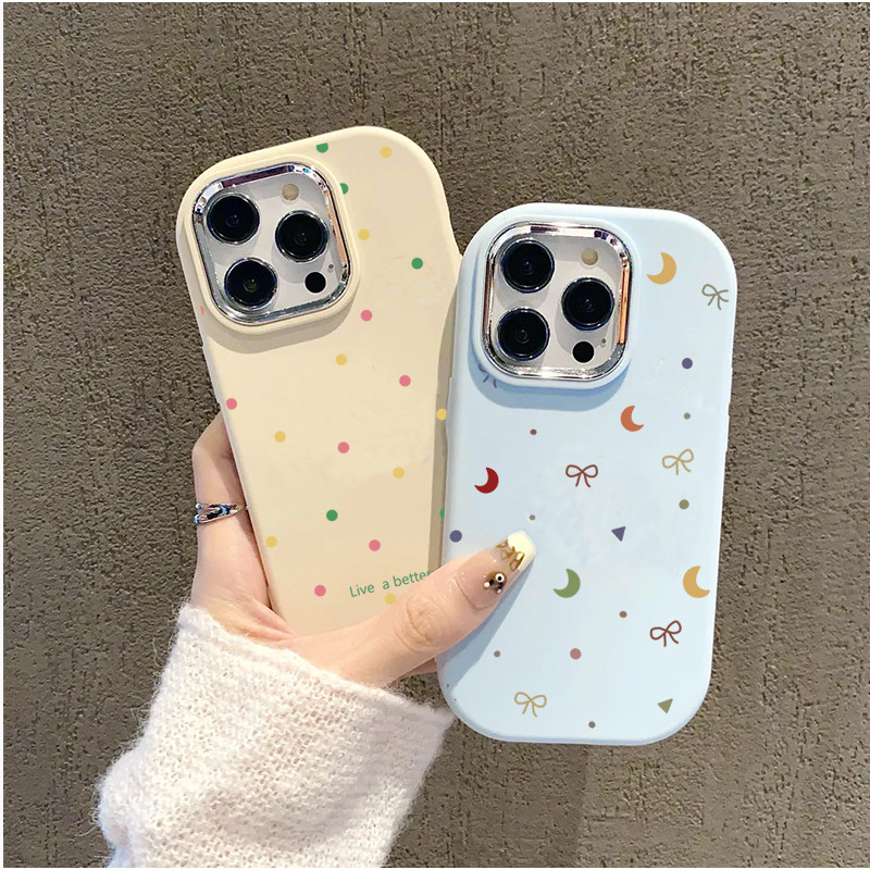 Ốp Điện Thoại Cho Samsung Galaxy A32 A33 A12 A11 A05S A31 A20 A30 A21S A50 A50S A30S A52 A71 A7 2018 Nơ Màu Hồng Chấm Bi INS Mạ Ống Kính Kim Loại Cặp Đôi Bao