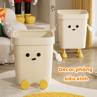 Thùng Rác Hoạt Hình Dễ Thương Decor Phòng Ngủ Phòng Khách, Thùng Rác Nhựa Có Nắp Cố Định Túi Rác