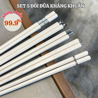 Set 5 đôi đũa ăn cơm trắng bạc chất liệu sợi thủy tinh không mốc kháng khuẩn chịu nhiệt cao cấp