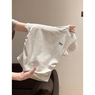 Áo nữ dáng croptop babytee tôn dáng Xám Thêu Nơ