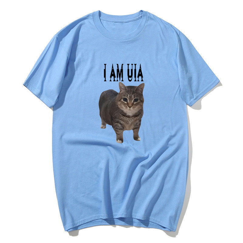 "I Am Uia Cat Áo nam Nữ Hip Hop Âm Nhạc Cotton Tay Ngắn Cổ Tròn Áo nam Áo Thun Cotton Tay Ngắn Tee