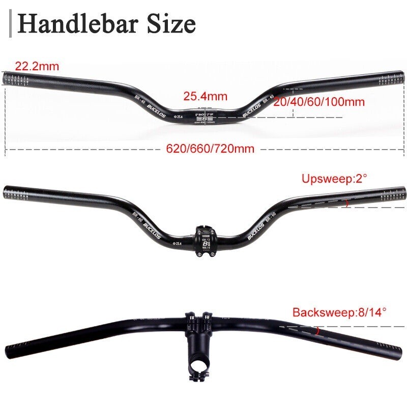 Tay Lái BUCKLOS MTB 25.4mm / 31.8mm Tay Lái Xe Đạp Nuốt Gấp Xe Đạp M Tay Cầm Thanh Riser 90mm cho Brompton 620mm 720mm