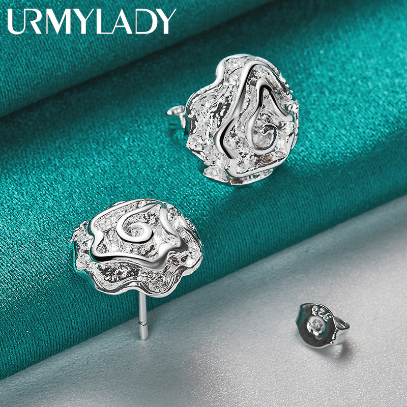 URMYLADY Bạc 925 Hoa Hồng Bông Tai Dành Cho Nữ Cưới Đính Hôn Trang Sức Thời Trang
