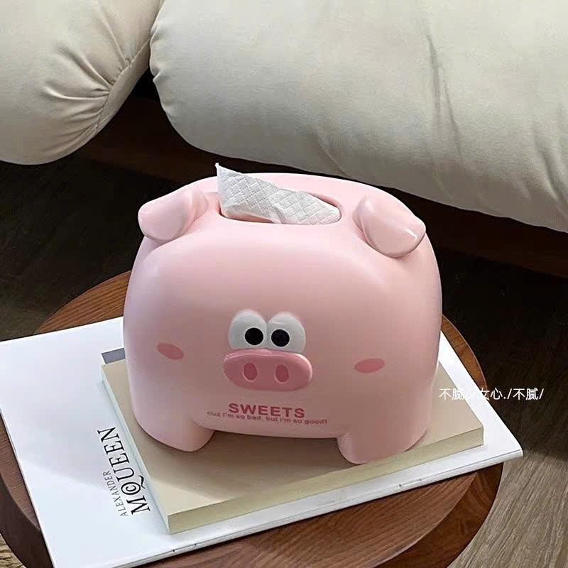Hộp Đựng Khăn Giấy Heo Hồng Trắng Dáng Yêu Dễ Thương Trang Trí Bàn - Sản phẩm trang trí bàn dễ thương AMIZIN