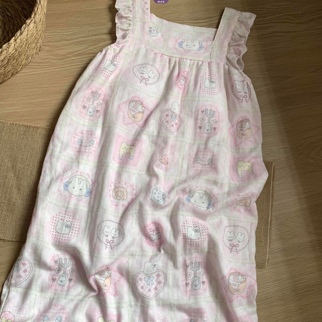 Kẻ Sọc Miffy Thỏ Váy Ngủ Nữ Mùa Hè Nhỏ Tay Bay Mới Ins Hoạt Hình Nhật Bản Dễ Thương Homewear [BL]