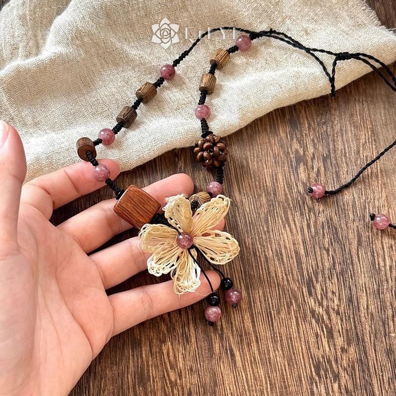 QrhYK Phong Cách Dân Tộc Bồ Đề Hoa Vòng Cổ Nữ Cô Gái Dài Dệt Hoa Áo Len Dây Chuyền Trang Sức Thời Trang Phụ Kiện Quà Tặng Sinh Nhật Mới
