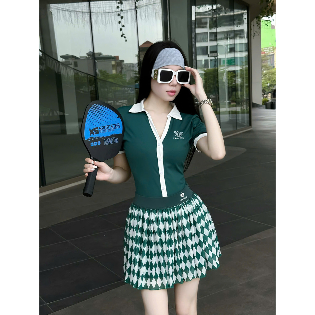 [PICKLEBALL] Áo croptop Pompeche- chất thun lulu Quảng châu tập pickleball, tennis, gofl